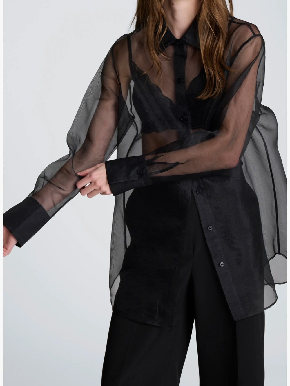 Kenneth Cole Sheer Black Organza Button-Down Shirt